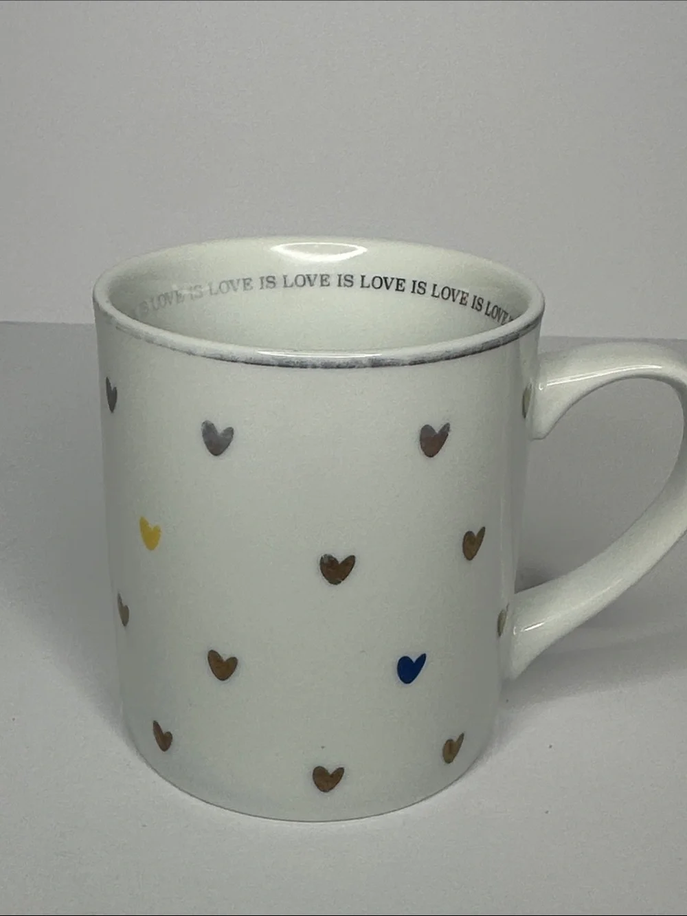 Williams Sonoma White Mug with Multicolor Heart Accents
